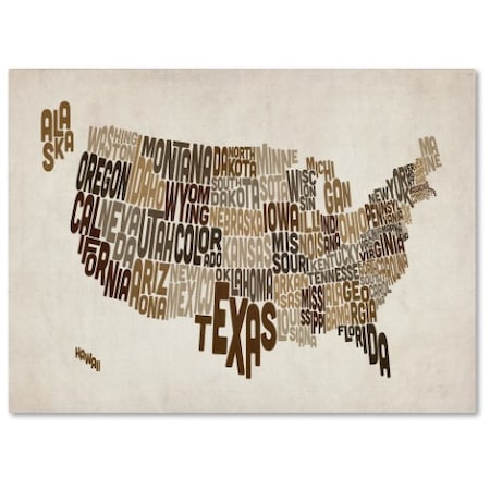 Michael Tompsett 'USA States Text Map 2' Canvas Art,16x24